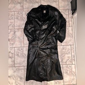 Vintage Long Genuine Leather Shoulder Padded Trench Coat